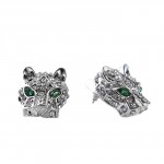 Iced Jaguar Head Emerald Stud Earrings